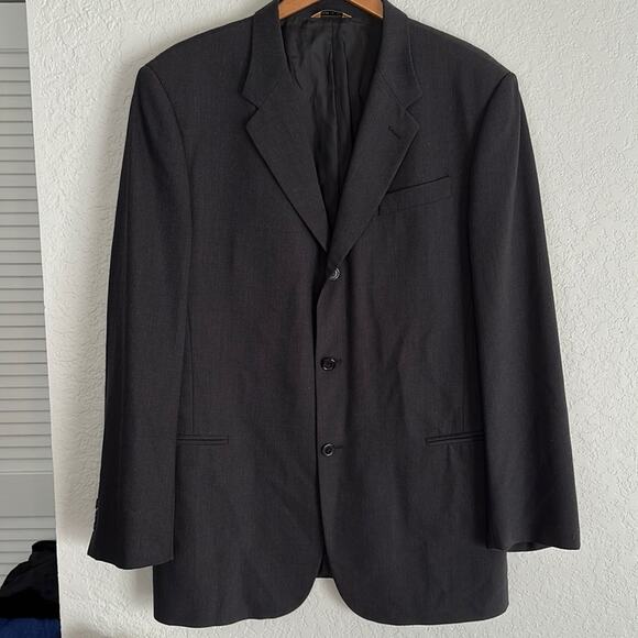 Vintage Donna Karan Charcoal Black 100% Wool Blazer 3 Button Close Men’s 44 Long - Picture 1 of 7